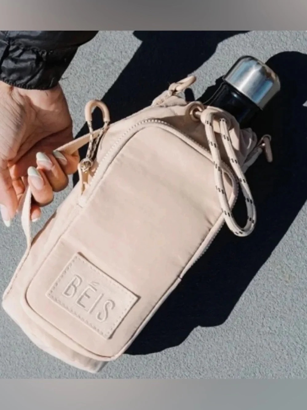 BEIS Neutral Beige Crossbody Bottle Sling with Adjustable Strap